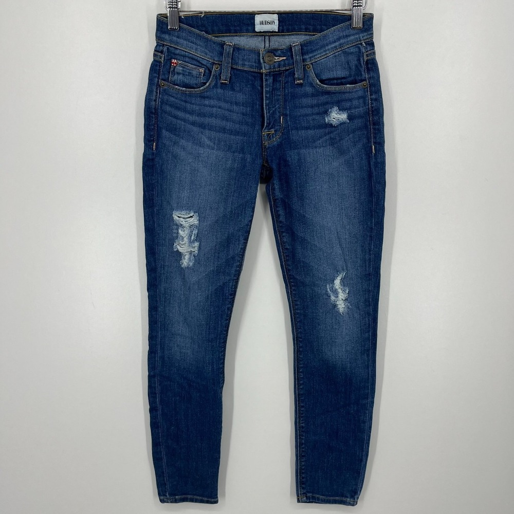 Hudson Jeans Women's Size 24 Blue Krista Crop Super Skinny‎ Distressed